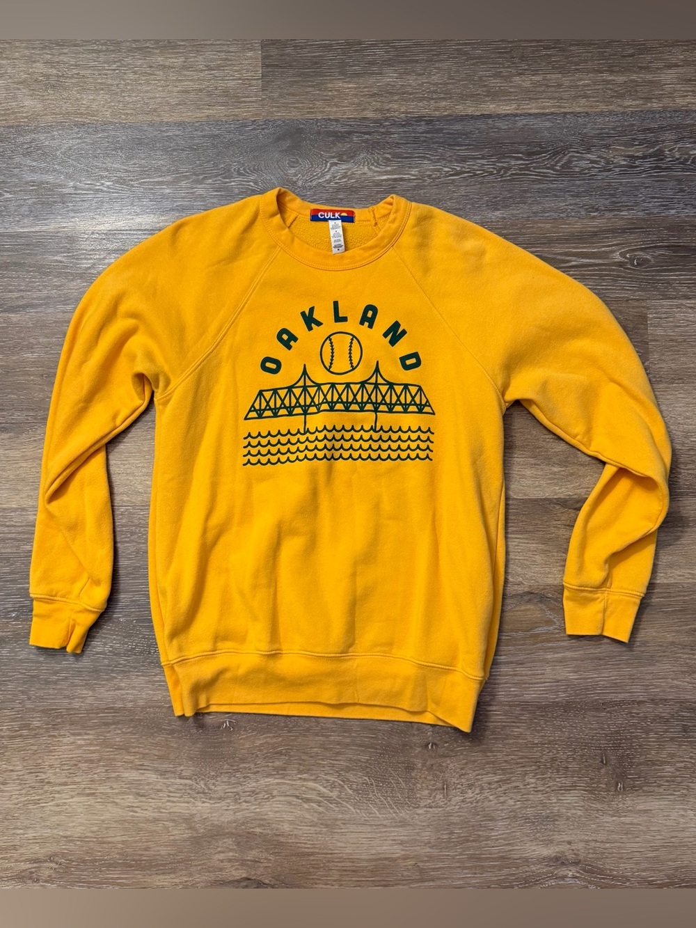 CULK Oakland A’s Gold Green Baseball Bay Bridge Raglan Sweatshirt M Gameday Wear